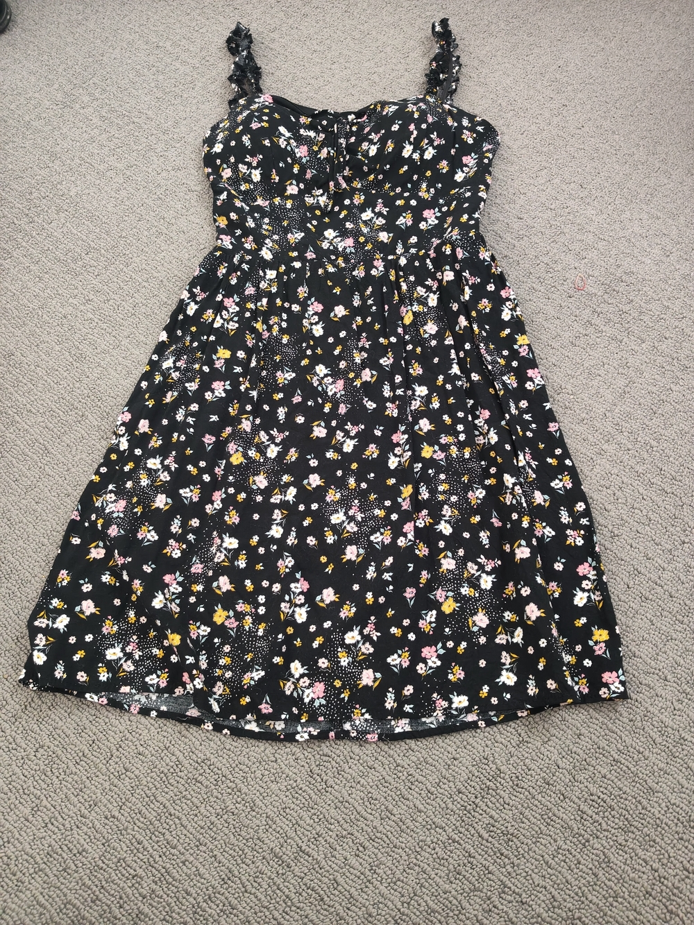 AUW Black Dress with Pink and Yellow Floral Print
